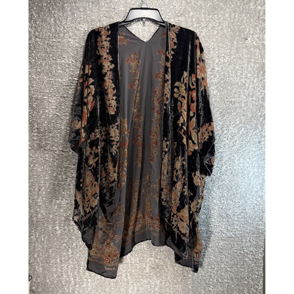 Lovestitch Kimono Floral Burnout Velvet Open Front One Size Bohemian Preppy